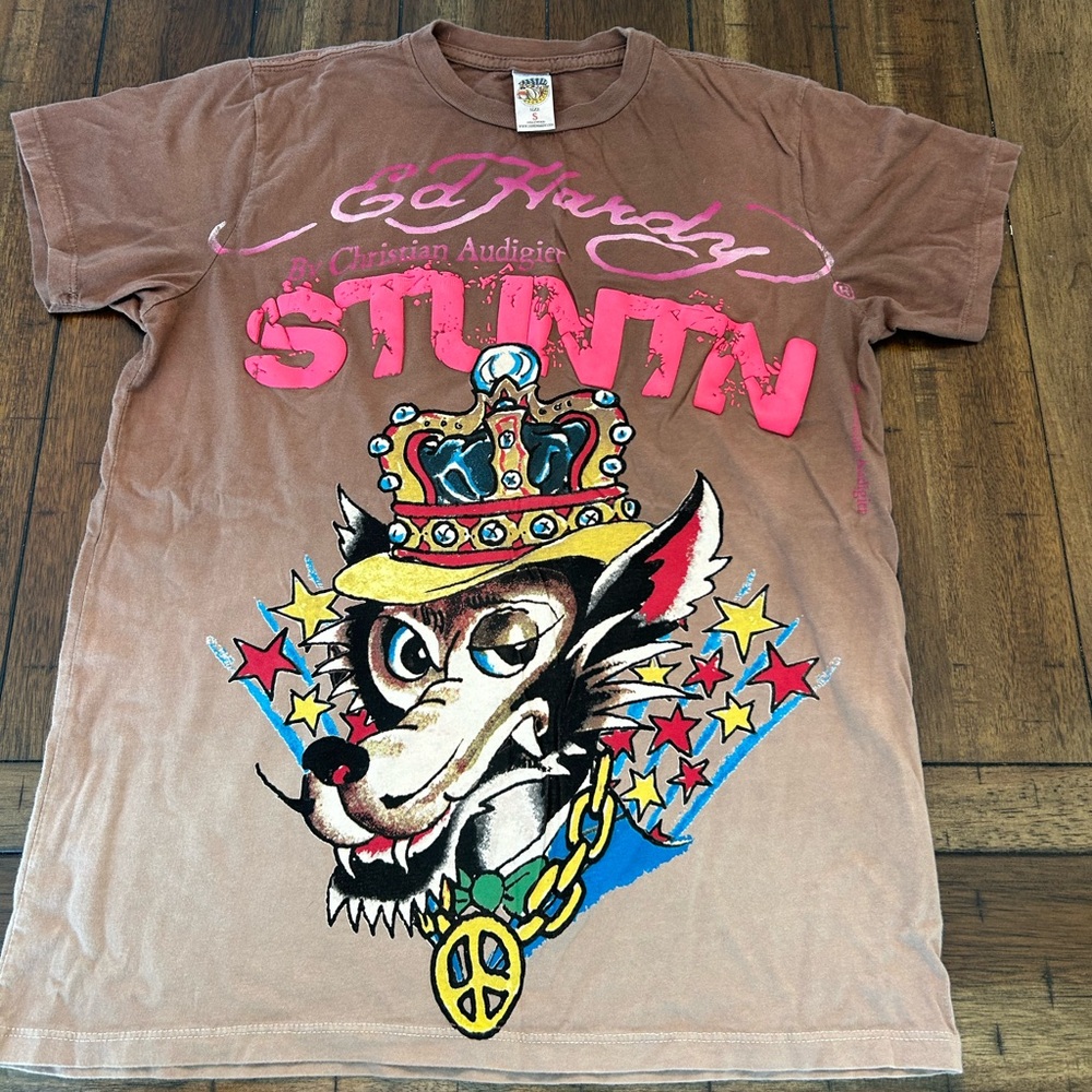 Ed Hardy Stud Wolf Tee Y2K Christian Audigier Graphic Shirt Small
